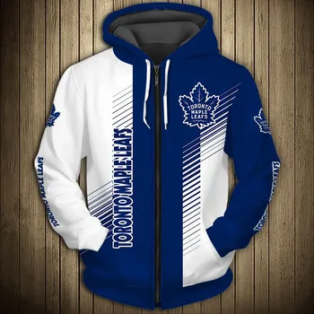 2022 Toronto мъжки Ежедневни Hoody с качулка на цип 3D в бяла и синя ивица, зашити на графити с Принтом Листа, Hoody Maple Leafs