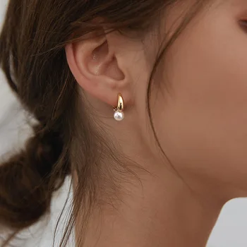 Нова Тенденция, Корейски Стил Сребърен Цвят Проста Перлена Закопчалка За Уши, Обеци-Халки За Жени Фини Елегантни Бижута Подаръци