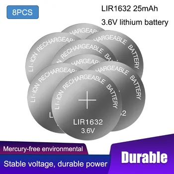 8ШТ LIR1632 Акумулаторни Бутон батерии за монети 3,6 На Литиеви над 500 пъти Заместват CR1632 LM1632 BR1632 ECR1632